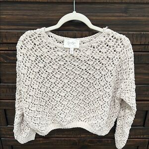 Jessica Simpson Cream Crochet Crew Neck Sweater